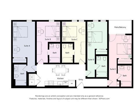 Floor plan for 1 bed, 1 bath